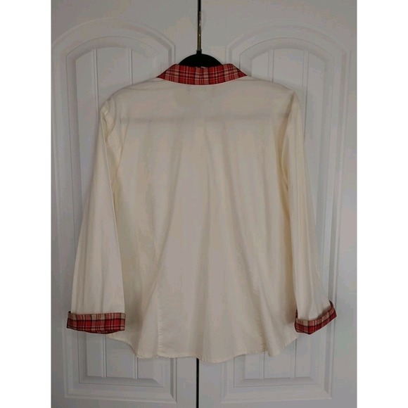 Vtg Sag Harbor Women's XL Plaid Collared Cuff Cream Embroidered Golf Preppy - Picture 6 of 6